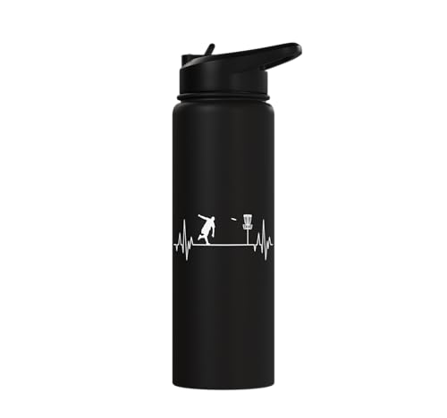 Disc Golf Frisbee Midrange Heartbeat Set Gift Putter Stainless Steel Insulated Water Bottle - color: Black
