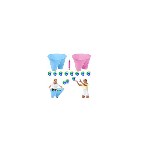 Granny Pants Game with Bouncy Balls and 1 Air Pump (Random Colors), Granny Pants Outdoor Game Baby Shower Funny Party Game for Adults & Families, Big Pants Ball Game Granny Pants Yard Game - color: Baby Blue+Pink