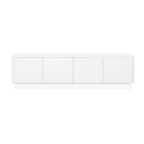 4-Door Wave Design Storage Cabinet with Adjustable Shelves and LED Accent Lighting, Wooden Display Cabinet for Living Room, Bedroom, Home Office, Space-Saving, White - color: White