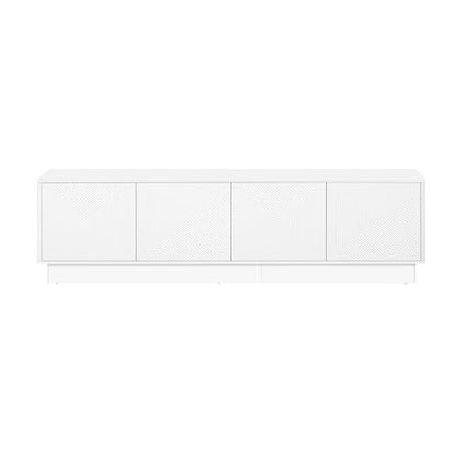 4-Door Wave Design Storage Cabinet with Adjustable Shelves and LED Accent Lighting, Wooden Display Cabinet for Living Room, Bedroom, Home Office, Space-Saving, White - color: White