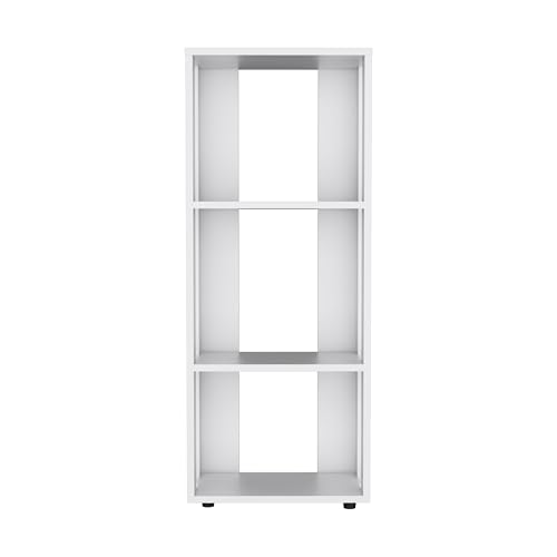 16" Stylish Storage Cabinet with 3-Open-Shelf, Functional Sideboard with Scratch-Resistant Melamine, Living Room Cabinet with Sturdy Construction for Bedroom Office Study, White