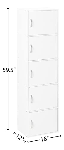 HODEDAH IMPORT Bookcase, White, 5 Door - color: White