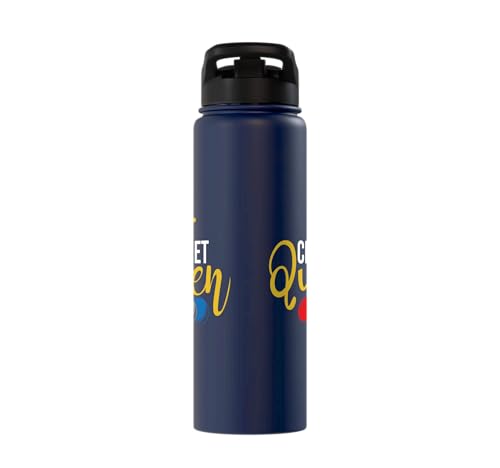 Croquet Queen - Lawn Game Mallet Wicket Hoop Ball Stainless Steel Insulated Water Bottle - color: Navy Blue