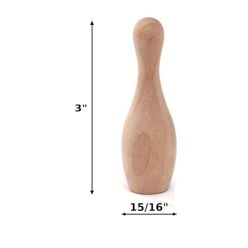Pinehurst Crafts Unfinished Small Wooden Bowling Pins, 3 Inch Tall (15/16 Inch Wide), Pack of 10, Bowling_3IN