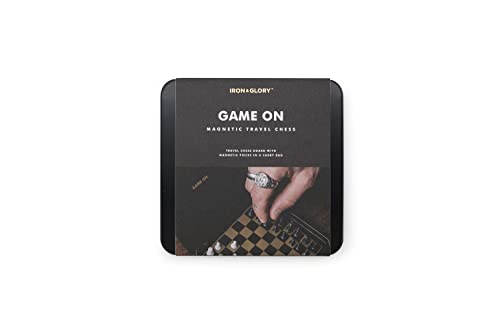 Iron And Glory | Magnetic Travel Chess Set | Mini Chess Sets | Travel Essentials & Games for Adults | Black and Gold Chess Board with Case | Travel Games with Magnetic Board - color: Travel Chess