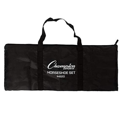 Champion Sports Horseshoe Set: Traditional Outdoor Lawn Game includes Four Professional Solid Steel Horseshoes with Solid Steel Stakes & Carrying Storage Case - style: Classic Set