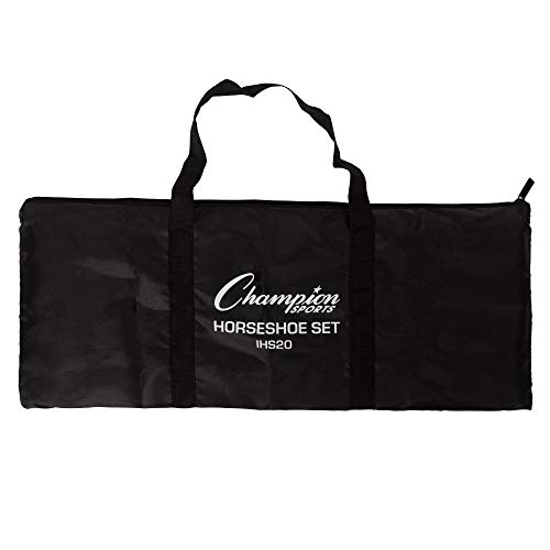 Champion Sports Horseshoe Set: Traditional Outdoor Lawn Game includes Four Professional Solid Steel Horseshoes with Solid Steel Stakes & Carrying Storage Case - style: Classic Set