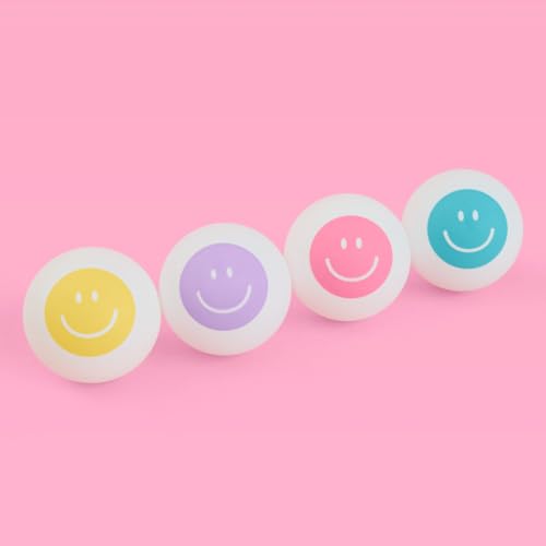 xo, Fetti Ping Pong Smiley Balls - 4 pcs, 40mm | Fun Bachelorette Ping Pong Game, Happy Pastel Birthday Party Decorations, Table Tennis Game, Rainbow, Gag Gift, 21st Bday