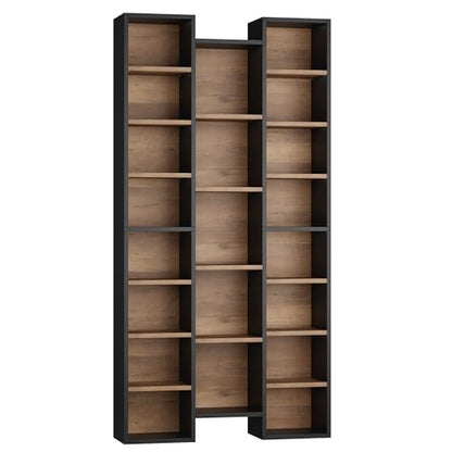 FOTOSOK 71'' Tall Bookshelf with 21 Cubes, 8 Tier Triple Wide Bookshelf with 8 Adjustable Shelves, 35" Large Bookcase DVD/CD Media Tower Storage, Freestanding Display Shelf Cabinet, Black/Brown - color: Black/Brown