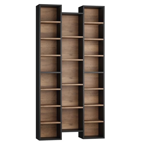 FOTOSOK 71'' Tall Bookshelf with 21 Cubes, 8 Tier Triple Wide Bookshelf with 8 Adjustable Shelves, 35" Large Bookcase DVD/CD Media Tower Storage, Freestanding Display Shelf Cabinet, Black/Brown - color: Black/Brown