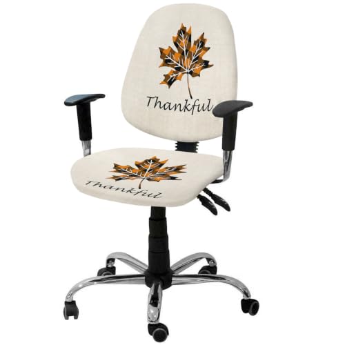 Savannan Office Chair Cover, Fall Maple Leaf Orange Buffalo Plaid Protective Stretch Elastic Universal Cover for Desk Task Chair,Computer Rotating Chair 1 Pcs Thanksgiving Thankful Quote