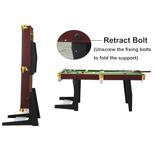 Foldable Pool Table, Compact Billiards Table with Cues, Balls, Chalk, Brush, Strong Support, for Game Room, Family, Basement