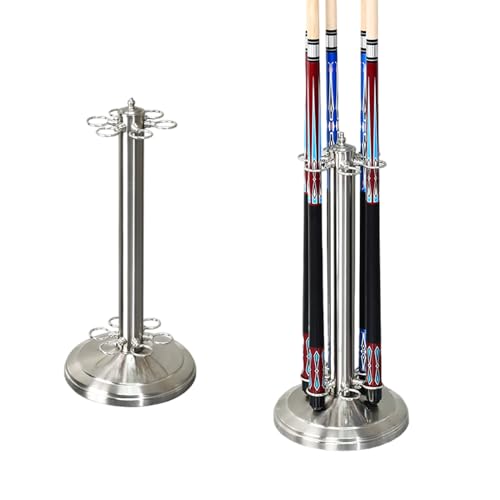 Billiard Cue Rack Pool Stick Holder Billiard Cue Rack Holds Sticks Floor Stand Rack, Premium Holder, (Cues, Balls and Ball not Included) Accessories for Games Bar Club -Silver||6 Holes - color: Silver