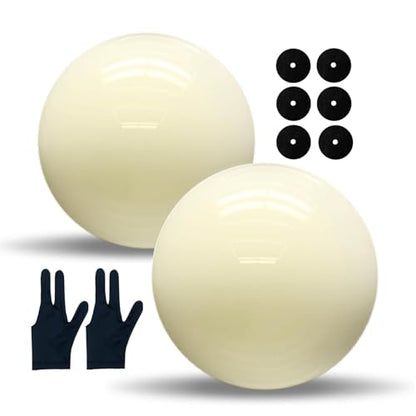 2-Pack White Billiard/Pool Cue Balls for Billiard Table Accessory Replacement Training, 2-1/4" Regulation Size 6 oz with Three Finger Billiard Gloves and 6 Pool Table Marker Spots/Dots