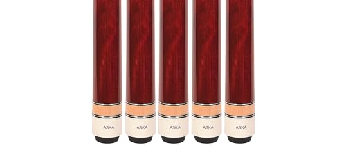 ASKA Set of Wrapless 2-Piece Billiard Pool Cue Sticks L3, 58" Hard Rock Canadian Maple, 13mm Hard Leather Tip, Choice of Colors - style: 5 Red