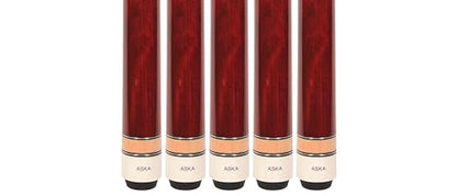 ASKA Set of Wrapless 2-Piece Billiard Pool Cue Sticks L3, 58" Hard Rock Canadian Maple, 13mm Hard Leather Tip, Choice of Colors - style: 5 Red
