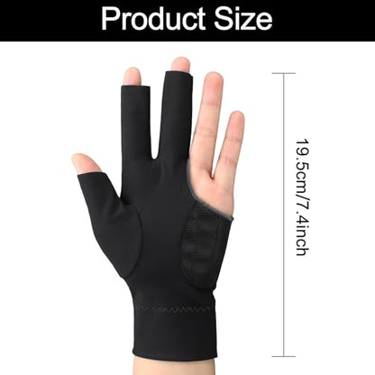 Civaner 8 Pcs Billiard Pool Glove Left Hand 3-Finger Snooker Cue Sport Glove Smooth Stroke Snooker Carom Accessories Anti-Slip Cue Gloves for Men Women - color: Black