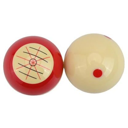 Billiards Training Cue Ball 2 Pack, 57.2mm Resin Practice Pool Balls with 6-Point Design Aiming, Double-Sided Dots, for Red White