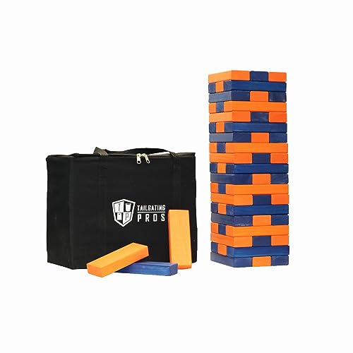 Tailgating Pros Giant Toppling Towers Wooden Blocks Game with Tote Jumbo Indoor Outdoor Yard & Backyard Lawn Game for Family & Adults, Portable Party & Team Building Fun - color: Navy/Orange