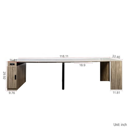 24"-118" Extendable Dining Table with Storage for 2-12 People, Modern Space-Saving Extra Long Wood Folding Table with USB & AC Outlets, Multifunctional Conference Meeting Table, Oak - color: Oak, style: 24" - 118.5" (2-12 People)