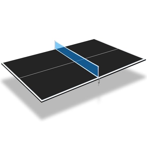 Foldable Ping Pong Table Top for Billiard Table, 6FT/7FT/8FT/9FT Table Tennis Table Topper for Pool Table, Indoor Outdoor Portable Table Tennis Conversion Top w/Net & Foam Padding - color: Black, size: 9x5FT