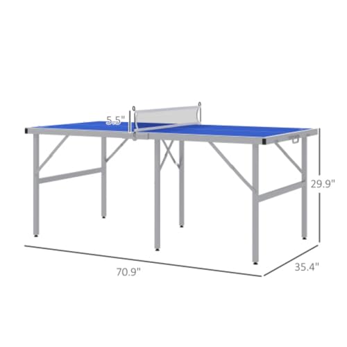 Mini Table Tennis Set, Children's Table Tennis Table, Suitable for Indoor and Outdoor Use, Foldable Table Tennis Table with Net, 2 Rackets, 3 Balls, Adjustable Feet, Easy to Assemble, Blue