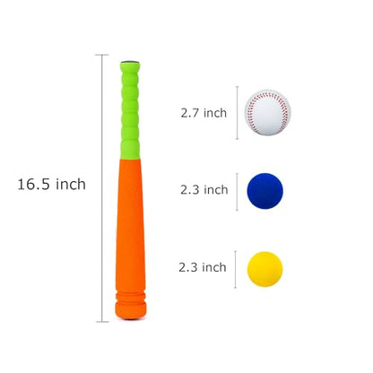 CeleMoon 16.5 Inch [Mini Size] Soft Kids Foam Baseball Bat Toy Set with 6 Balls, for Toddler Age 3 Years Old Indoor Outdoor Sport T Ball Playing Game, Orange