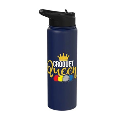 Croquet Queen - Lawn Game Mallet Wicket Hoop Ball Stainless Steel Insulated Water Bottle - color: Navy Blue