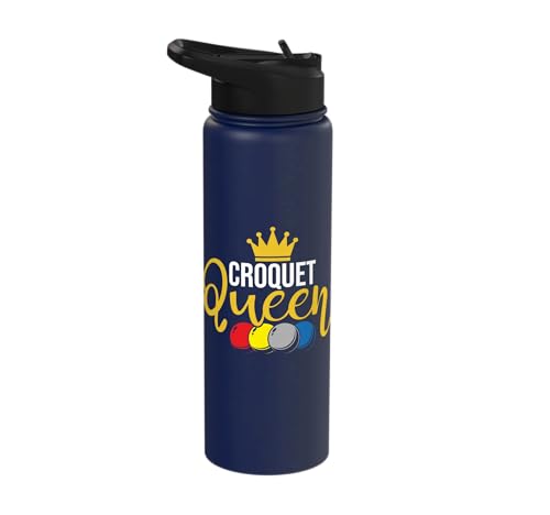 Croquet Queen - Lawn Game Mallet Wicket Hoop Ball Stainless Steel Insulated Water Bottle - color: Navy Blue