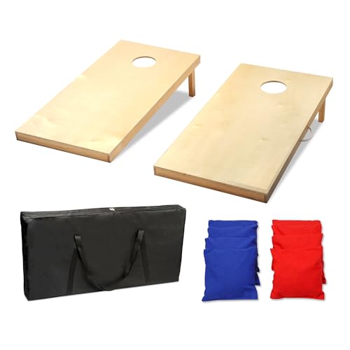 Driveway Games Traditional Wood Cornhole Game, Regulation-Sized 4' x 2' Cornhole Game Set with All-Weather Bean Bags, Includes Foldable Legs and Storage Bag