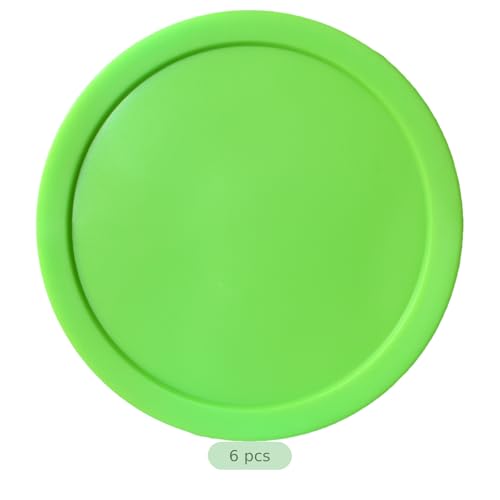 6 Pcs Air Hockey Pucks Set, 3.2 in Standard Replacement, Light Green, Smooth Surface & Rounded Edge, Sturdy Plastic Full Size for Game Tables