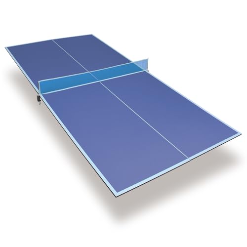 7/8/9Ft Mid-Size Ping Pong Conversion Top, Foldable & Portable Table Tennis Table Top with Net, No Assembly Needed, Indoor/Outdoor Table Tennis Surface - color: Blue, size: 8 Ft