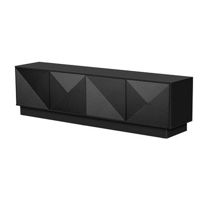HABITRIO4-Door Wave Design Storage Cabinet with Adjustable Shelves and LED Accent Lighting, Wooden Display Cabinet for Living Room, Bedroom, Home Office, Space-Saving, Black - color: Black