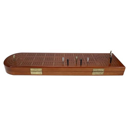 Pacific Shore Games Wooden Cribbage Board Game Set, Walnut Stained Continuous 3 Track for 2-3 Players, Card Storage - color: Walnut