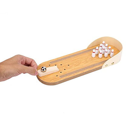 Desktop Bowling Toy - Charming Mini Bowling Set for Kids and Stress Relief for Adults - Stylish Wooden Design - 11.64 X 3.93 Inch Fun Display