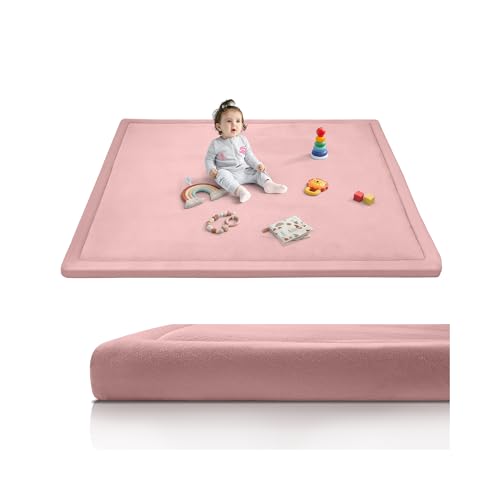 2-Inch Extra Thick Baby Play Mat For Floor, Ultra Soft Nursery Rug, 79"x71" Large Kids Rug for Tummy Time, Flannel Cover with Powder-Free Memory Foam Non-Slip Base Crawling Mat for Infants Toddlers - color: Pink, size: 79" X 71" X 2“