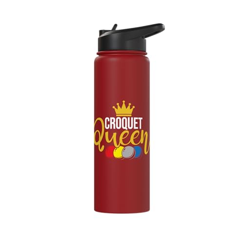 Croquet Queen - Lawn Game Mallet Wicket Hoop Ball Stainless Steel Insulated Water Bottle - color: Red