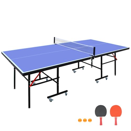 8ft Mid-Size Foldable Table Tennis Table with Net and Paddles