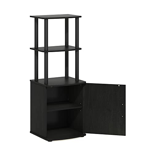 Furinno Turn-N-Tube 3-Tier Black Storage Shelves with Door Cabinet, TV Stand Side Book Shelf, Bookcase, for Organization and Storage, Living Room, Home Office, Blackwood