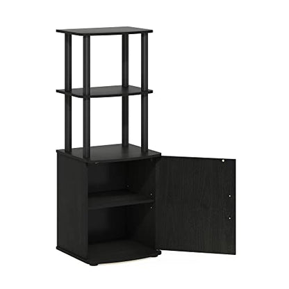 Furinno Turn-N-Tube 3-Tier Black Storage Shelves with Door Cabinet, TV Stand Side Book Shelf, Bookcase, for Organization and Storage, Living Room, Home Office, Blackwood