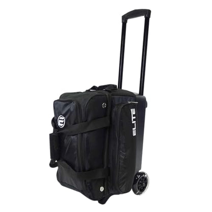 ELITE Deluxe 2 Ball Bowling Bag with 5" Smooth Wheels - Large Accessory Pocket, Shoe Compartment, 36" Extendable Handle - color: Black