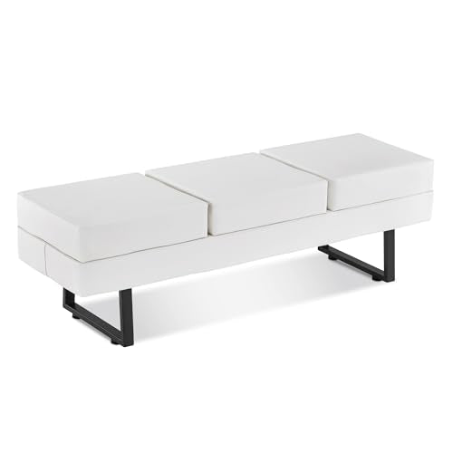 BarberPub Waiting Room Chairs, Heavy Duty Office Guest Reception Bench, Faux Leather Upholstered Lobby Chairs for Salon, Conference Room 7008 (Cream White) - color: Cream White