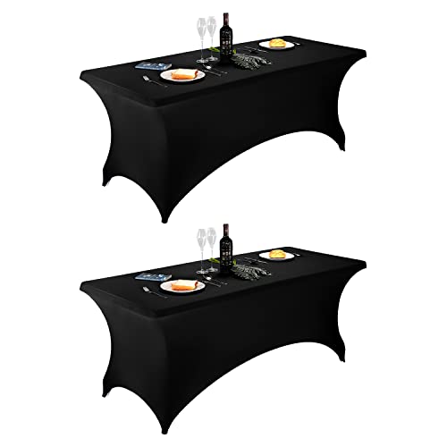 LZY Spandex Table Covers 6 Feet, Stretch/Fitted Table Covers for 6 Feet Folding Table, Rectangular Spandex Table Cloths for Wedding Party or Event (6FT-2PCS, Black) - color: Black, size: 6 Feet - 2 Pack