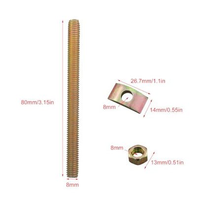 6PCS Solid Half Moon Three in One Connector Large Countertop Combination Furniture Bolt Nut Hardware Table Bed Frame Stair Linkage (8x80mm Bolt, 26x14 Washer, M8 nut, Thread Pitch 1.25) - size: 8X80mm