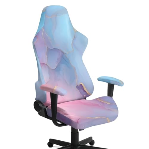 Blue Pink Marble Texture Print 4 PCS Gaming Chair Covers Slipcovers Stretchy Gaming Chair Cover Set Dustproof Washable Office Desk Chair Cover with Armrest Covers - color: Blue Pink Marble Texture