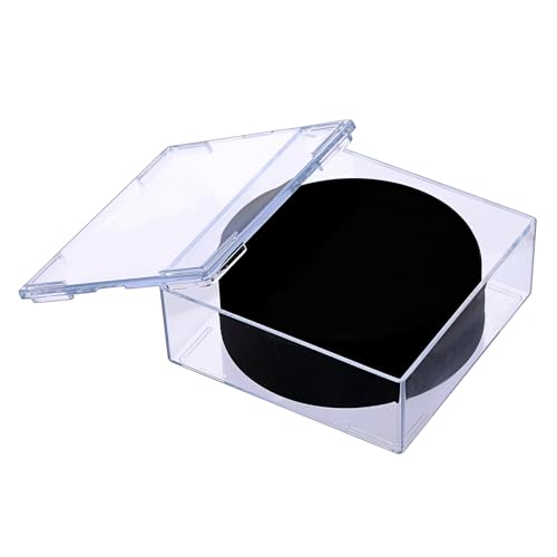 JUXYES Pack of 6 Plastic Clear Hockey Puck Display Case, Stackable Hockey Puck Holder Display Case Square Cube Transparent Hockey Puck Free Standing Display Cases