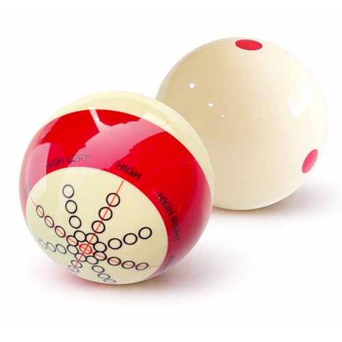 Pool Billiard Cue Ball Training Set, 2-1/4" Regulation Phenolic Resin, 6 Dot Measle & Aim Target Practice Balls, Spin & Accuracy Training Aid for Beginners & Advanced Players - color: Cue Ball + Red Dot Set