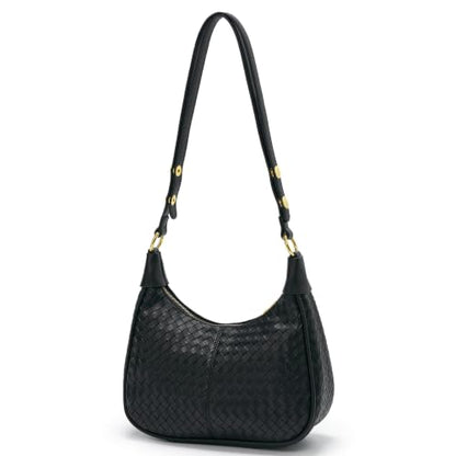 Shoulder Bags for Women Small Hobo Bags Crescent Shaped Cute Retro Tote Handbag Mini Clutch Purse with Zipper Closure - color: Black Woven