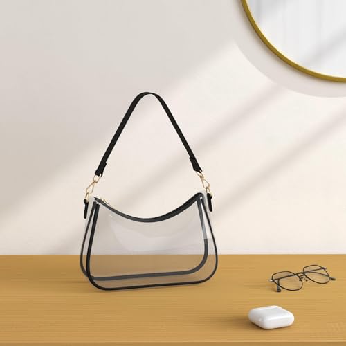 CYHTWSDJ Shoulder Bags for Women, Cute Hobo Tote Handbag Mini Clutch Purse with Zipper Closure - color: Clear Black