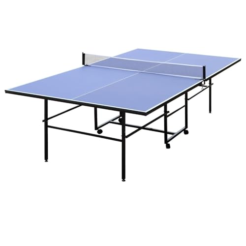 Professional Outdoor Table Tennis Table, 9Ft Full Size Folding Portable Ping Pong Tables with Net for Outdoor/Indoor, Single Player Playback Mode, 10 Minute Quick Assembly, Blue - size: 9FT